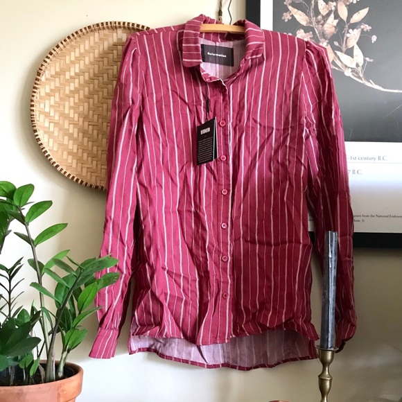 Reformation Allie Lady Top in Cabernet Stripe - Picture 2 of 7